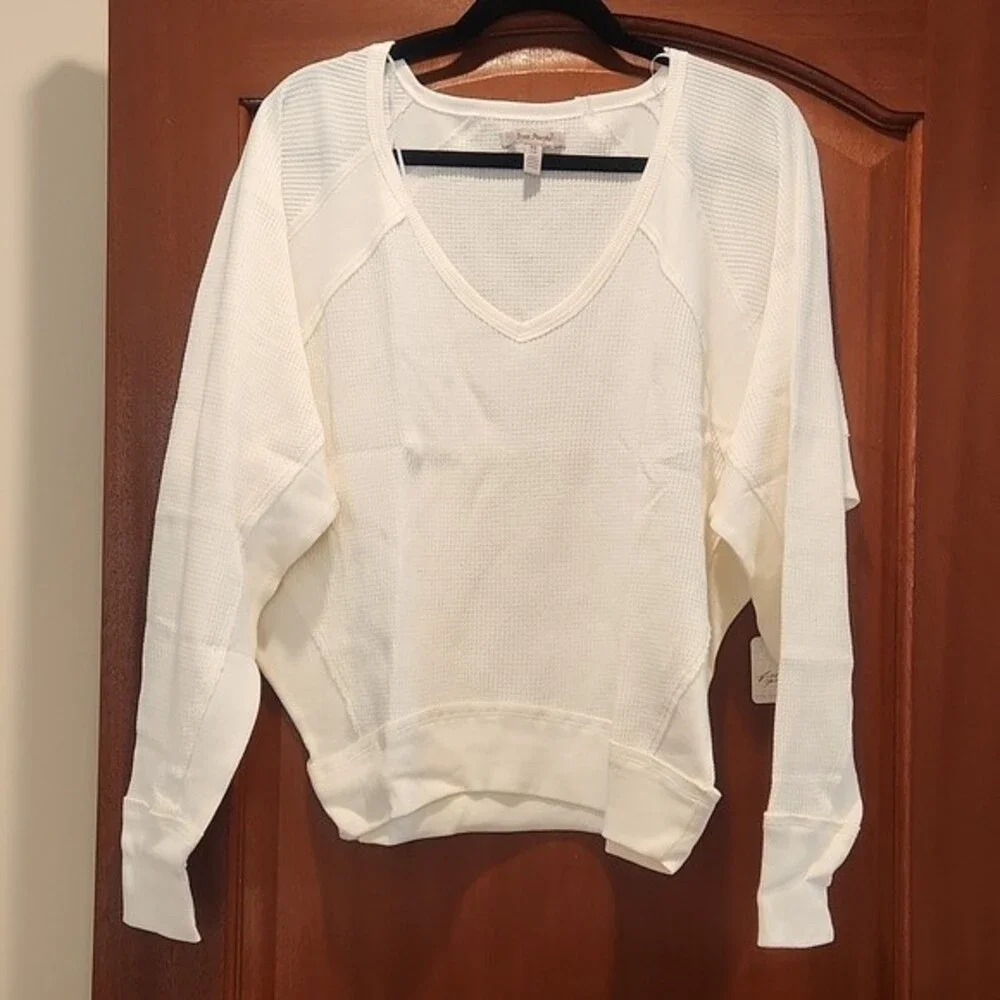 Free People Santa Clara Thermal Shirt Top Long Sleeve White size XS new w… - Picture 10 of 16